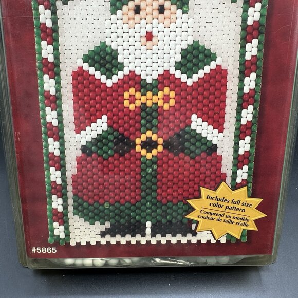 The Beadery Peppermint Santa Beaded Banner Kit 9.75 x 14.75” Folk Art Santa Vtg - Picture 2 of 9